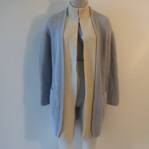 Womens Rani Arabella 100% Cashmere Sky Blue, Cream Ribbed Cardigan Sweater S